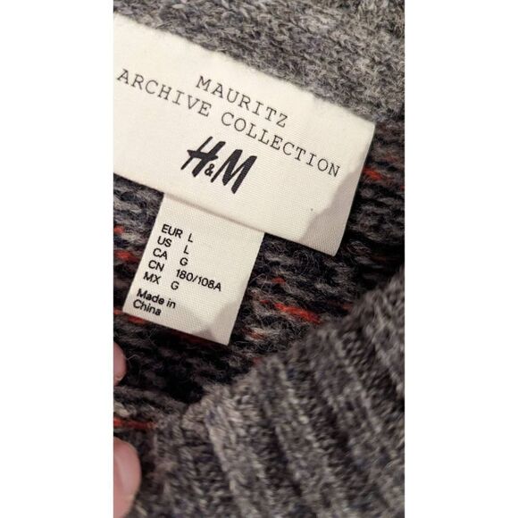 Mauritz Archive H&M Men Elbow Patch Knitted Fair Isle Sweater Multicolor Size La - Picture 10 of 13